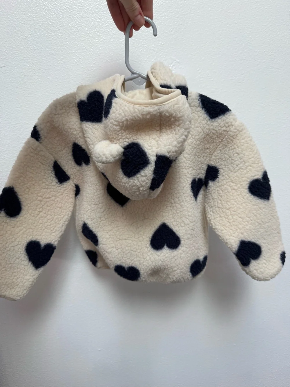 GAP Cream Sherpa Puffer Jacket with Black Heart Print